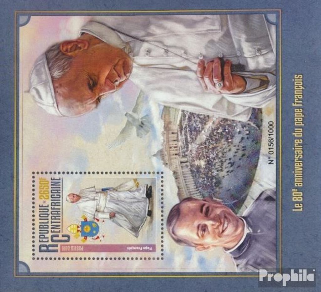 Briefmarken Zentralafrikanische Republik 2016 Mi Block 1439 (kompl. Ausgabe) postfrisch Papst Franziskus