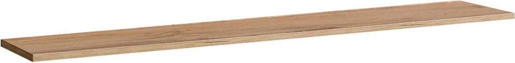 A single wooden shelf on a white background.