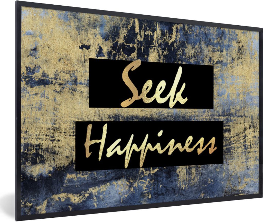 MuchoWow Gerahmtes Poster Zitat - Glück - Gold - Blau 30x20 cm - Poster mit Schwarzem Bilderrahmen Wandposter Rahmen Foto Bilder - Kunstdruck - ...
