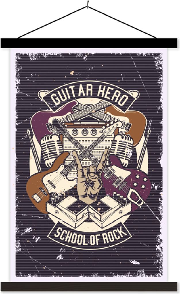 MuchoWow Textilposter Gitarre - Retro - Illustration 40x60 cm mit schwarzem Rahmen - Wanddekorationen
