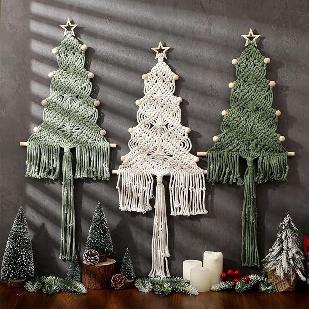 Makramee-Weihnachtsbaum, 3er-Set, dekorative Produktbild 