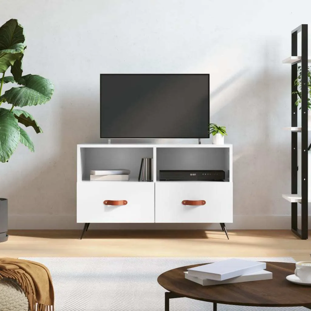 Supporto TV Bianco Lucido 80 cm | Mobile Soggiorno Effetto Legno