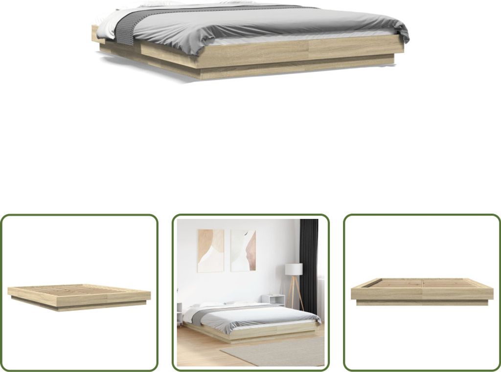 The Living Store Bettgestell Sonoma-Eiche 150x200 cm Holzwerkstoff