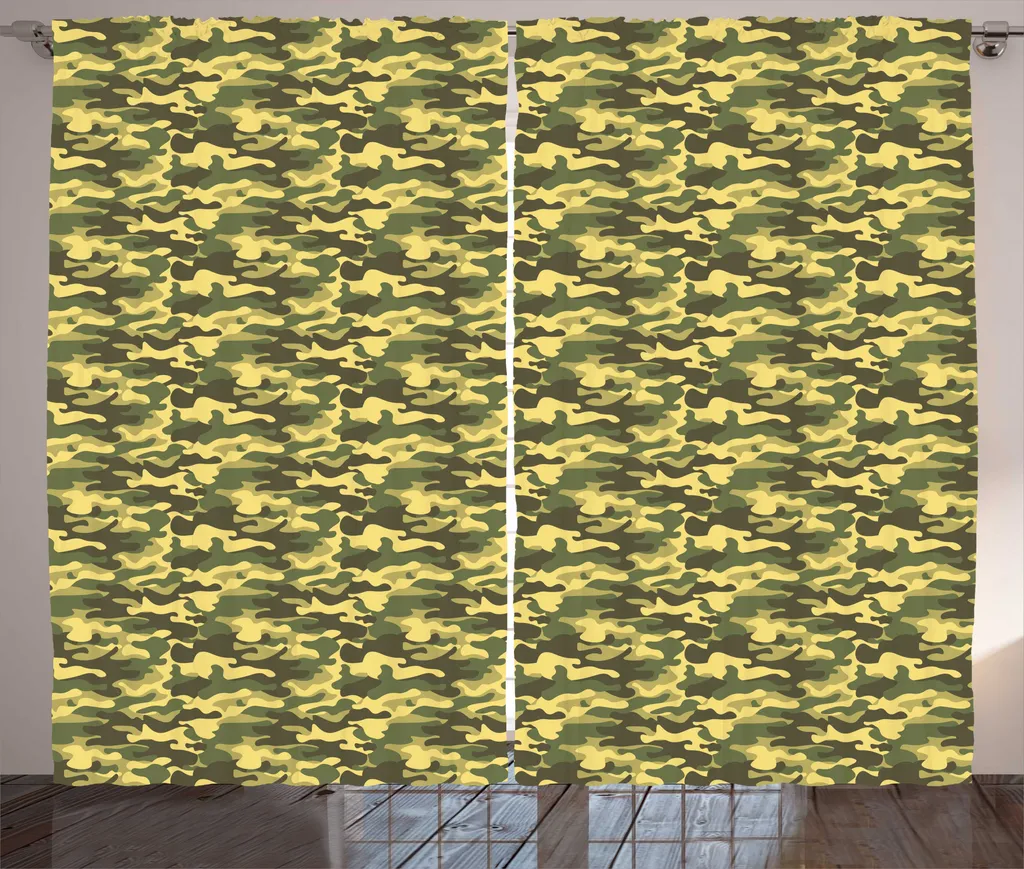 Paire de Rideaux Universels Camouflage Kaki pour Salon 280 x 225 cm