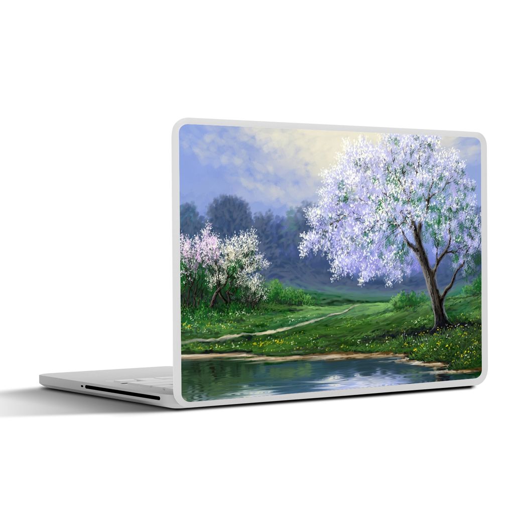 MuchoWow Laptop Aufkleber Sticker Cover Malerei - Baum - Blüte - Natur - Wasser 32.5x23.5 cm - Sticker für Laptop - Selbstklebend
