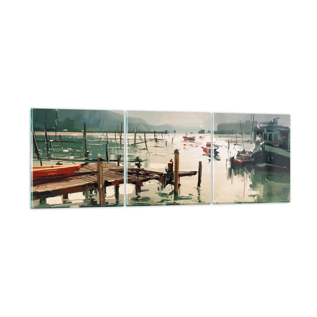 Bilder auf glas - Boot Ufer Brücke - 120x40cm - Glasbilder - Wandbilder - Kunstdruck - zum Aufhängen bereit - Wanddekoration aus Glas - Glas Bild...