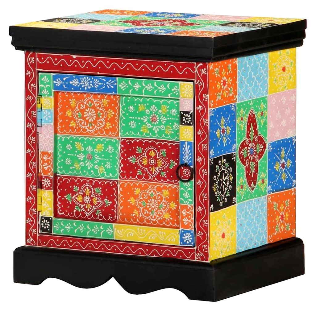 Nachttisch Mehrfarbig 40x35x45 cm Massivholz Mango, Nachtschrank, Beistellschrank, Nachtkommode, Bettschrank, Beistelltisch, Nachtkonsole