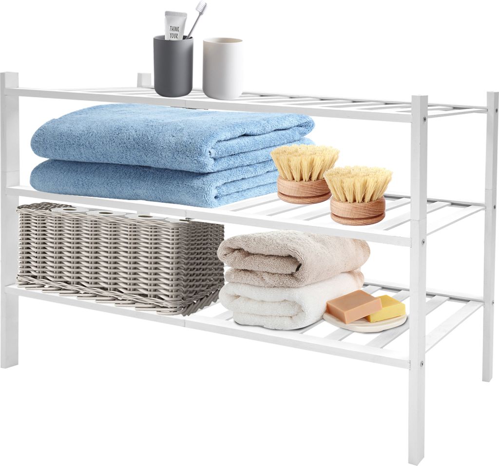 Lagerregal 3-stufiges freistehendes Schuhregale 68.6*28*50cm Weiß