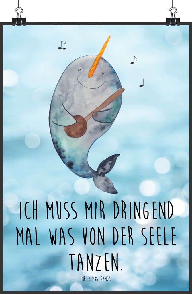 Mr. & Mrs. Panda Bild Narwal Gitarre DIN A0 - Oceanblue - Geschenk, Kunstdruck, Probleme, Wal, Posterdruck, Gespräche, drucke, wanddeko, Meer, Tan...