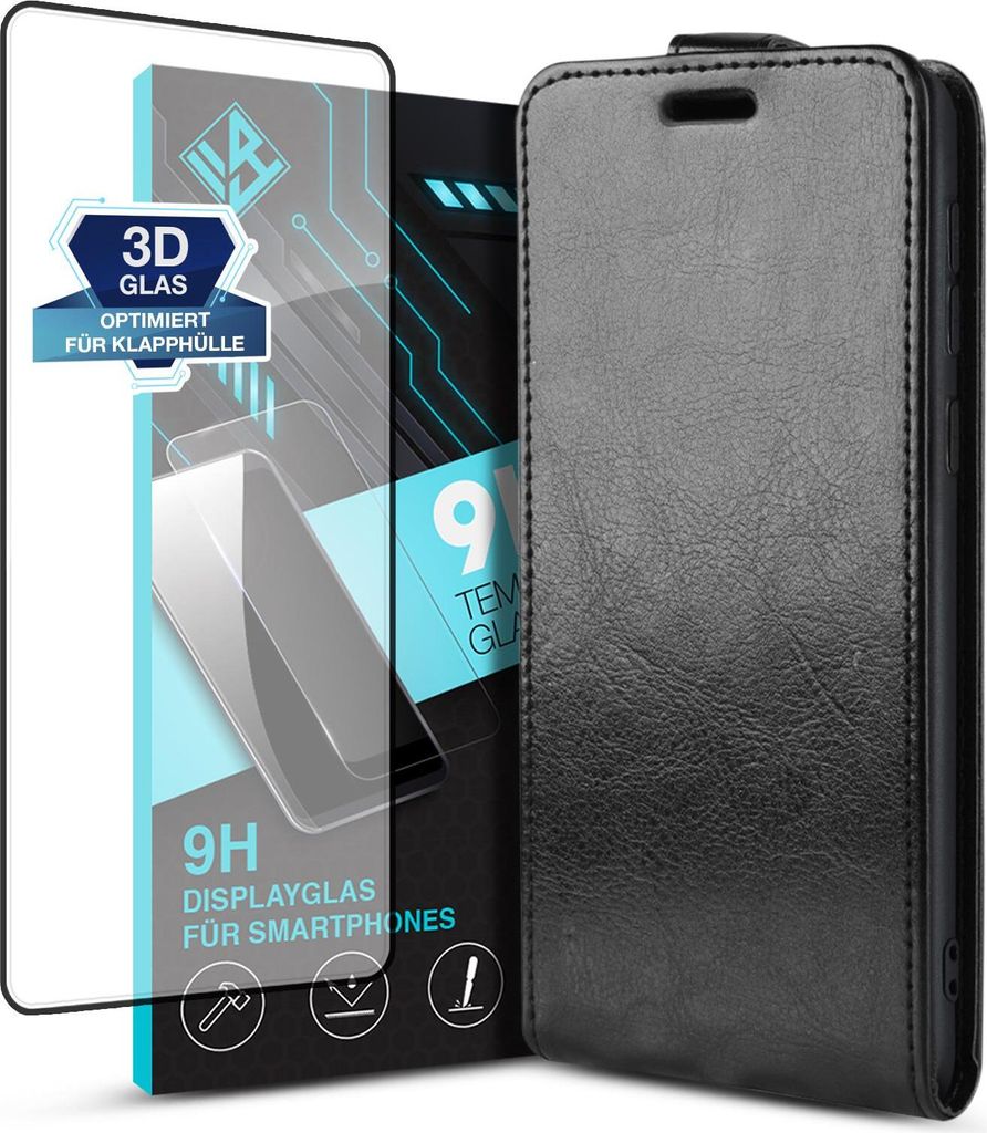 Handy Hülle für Xiaomi Redmi Note 13 Pro+ 5G mit 9H Displayglas Displayschutz Plus Magnet Cover Case Klapphülle Schutzhülle Farbe: Schwarz