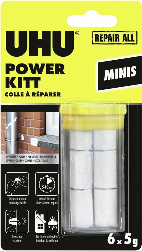 UHU Klebstoff Klebeknete Powerkitt Minis 6 x 5 g Produktbild 