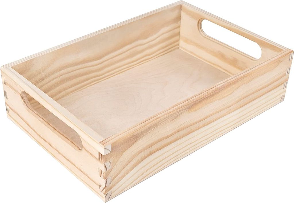 Creative Deco Große Holzkiste Obstkiste Korb | 29,5 x 19,5 x 6,5 cm (+/-1cm) | mit Griffen | ohne Deckel | Hölzernen Kasten Unlackiert Holzbox | ...