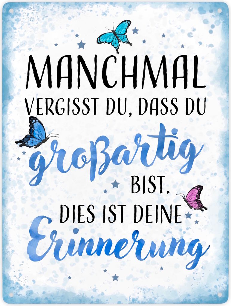 Schmetterlinge Metallschild XXL in 28x38 cm Manchmal vergisst du dass du