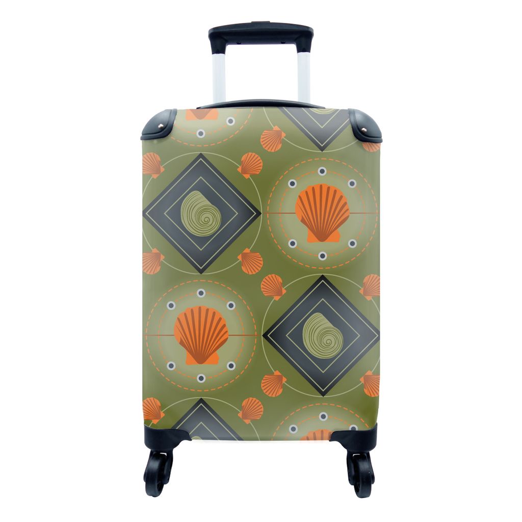 MuchoWow Koffer Handgepäck Trolley Rollkoffer Kleine Reisekoffer mit 4 Rollen - Patchwork - Muscheln - Meer - Strand - Cabin Size < 55x40x23 cm ...
