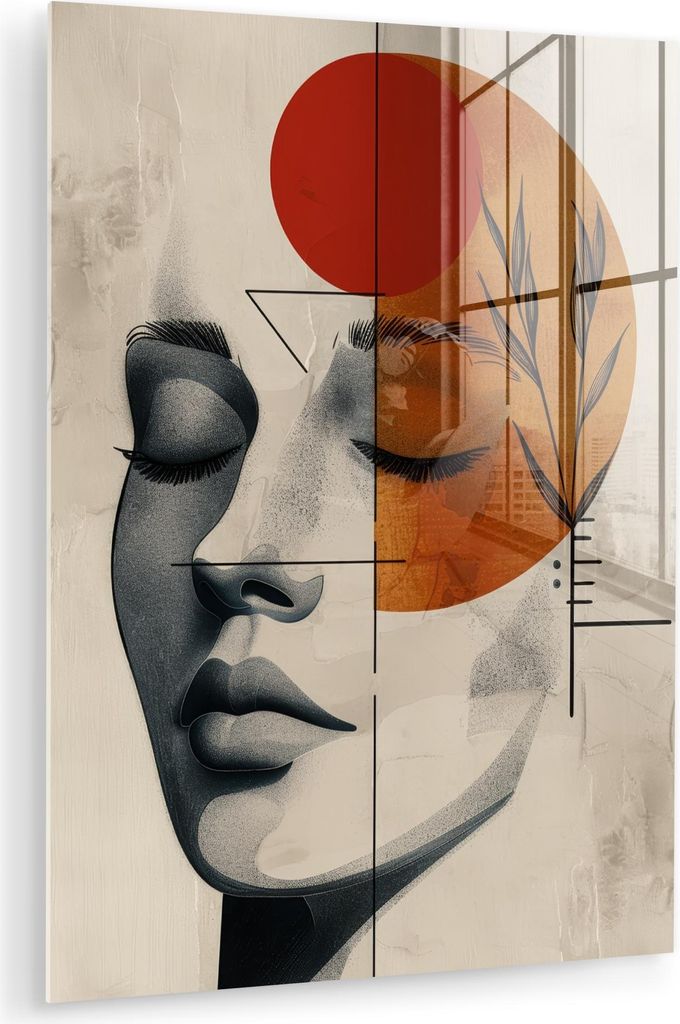 MuchoWow Glasbilder - Bilder auf Wandbild - Foto auf Glas Gesicht - Kreise - Kunst - Modern 60x80 cm Wanddekoration aus Glas - Acrylglasbild - Acry...