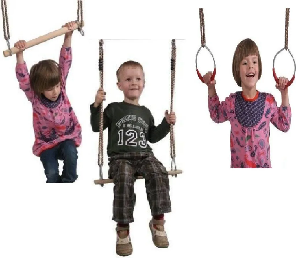 Set Altalena Classica 3in1 in Legno e Anelli Ginnici per Bambini