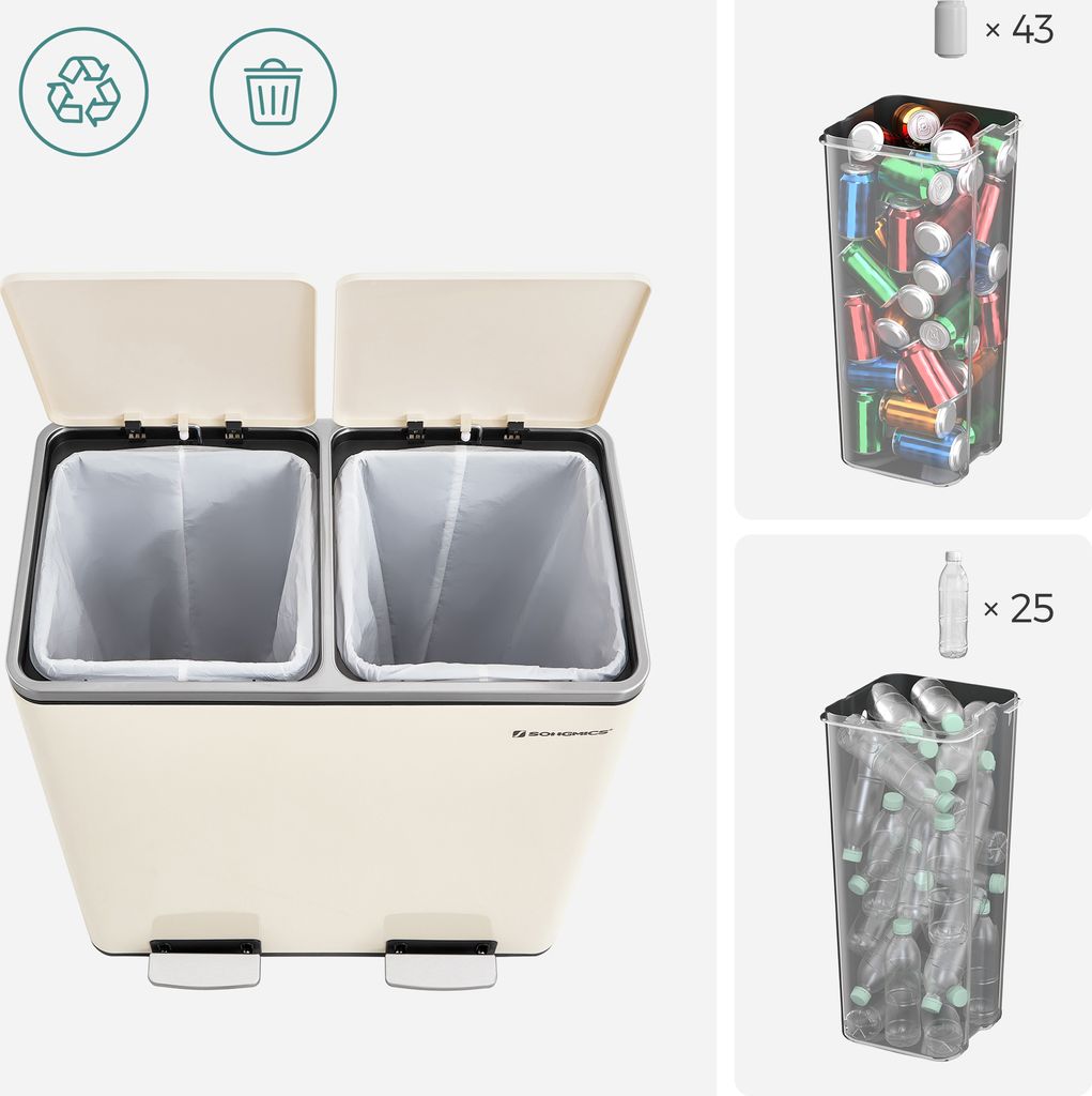 SONGMICS Mülleimer Mülltrennsystem, mit 2 Fächern, 2 x 30 Produktbild 7