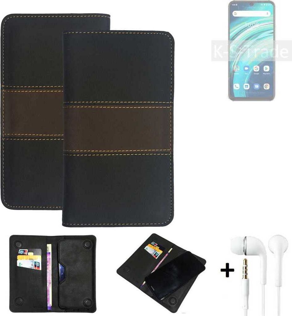K-S-Trade Handyhülle + Kopfhörer kompatibel mit UMIDIGI A9 Pro Schutzhülle Walletcase Bookstyle Tasche Schutz Case Hülle Wallet Cover Kunstleder