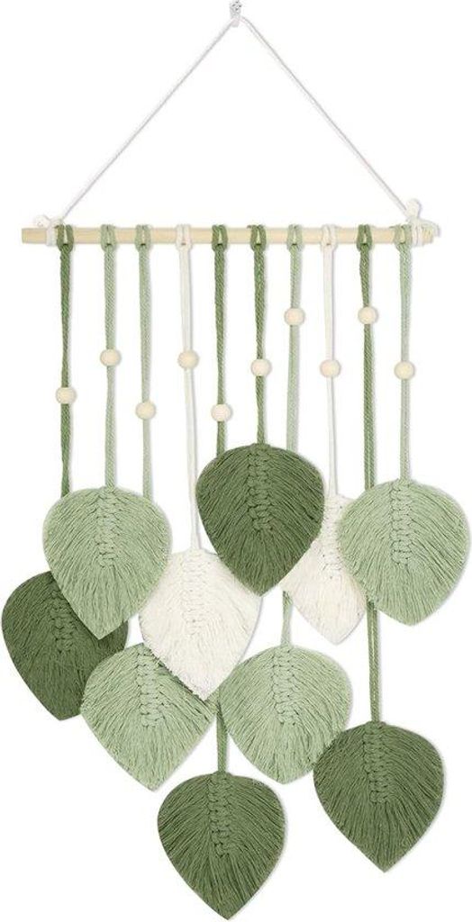 Handgefertigte Macramé Wanddekoration mit Holzperlen und Blättern für jeden Raum