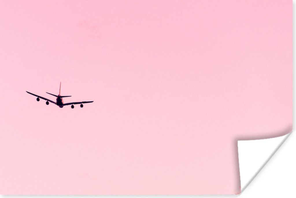 MuchoWow Poster Aufsteigendes Flugzeug in einem rosa Himmel 180x120 cm - Fotoplakat