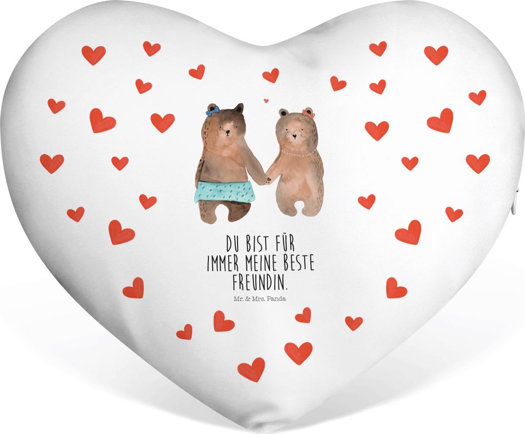 Mr. & Mrs. Panda Herz Kissen Bär Freundin - Weiß - Geschenk, Valentinstags, Dekokissen, Sofakissen, Beste Freund Liebe Liebesbeweis Verliebt Kump...