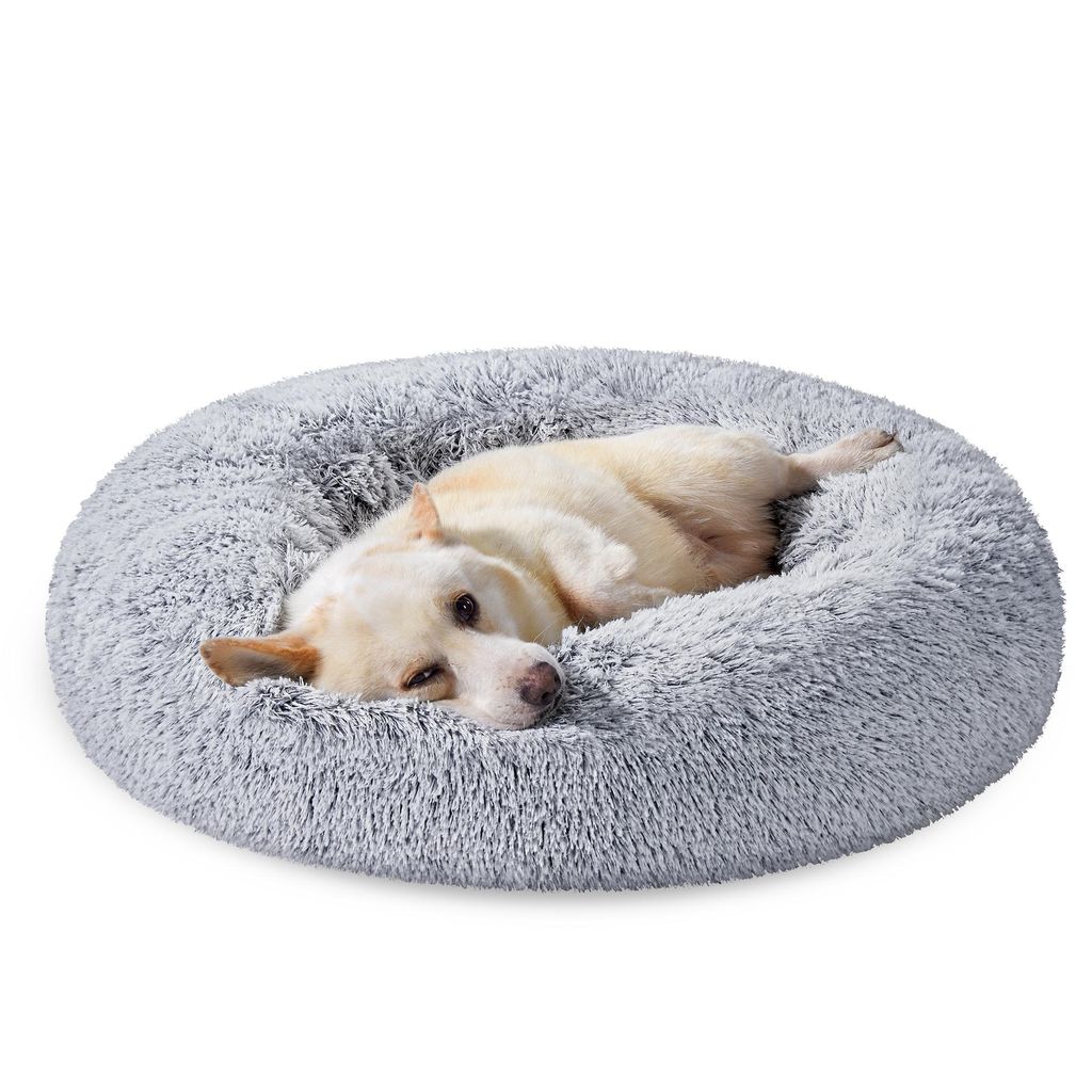 Feandrea Hundebett flauschig, Katzenbett, Donut Kissen, waschbar, Polsterung in der Mitte herausnehmbar, langer Plüsch, 80 cm Durchmesser, Ombré-...