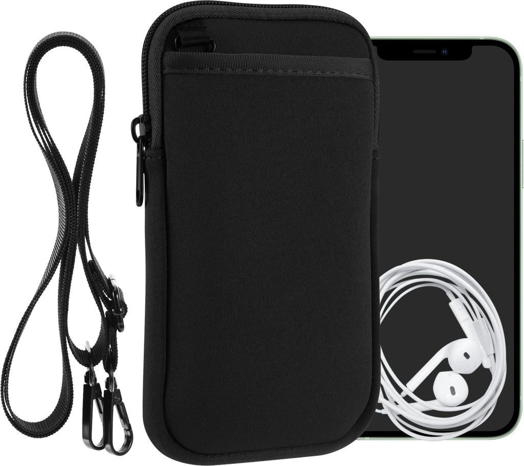 kwmobile Handy Tasche zum Umhängen für XXL - 7" - Hülle mit Band - Neopren Cover mit Reißverschluss - 17,7 x 8,5 cm - Necklace Case in Schwarz