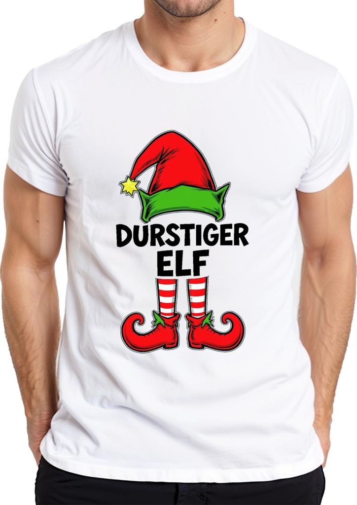 Durstiger Elf Weihnachtsfeier Trinkspiel Bier Party Geschenk Herren T-Shirt, Weiß, L