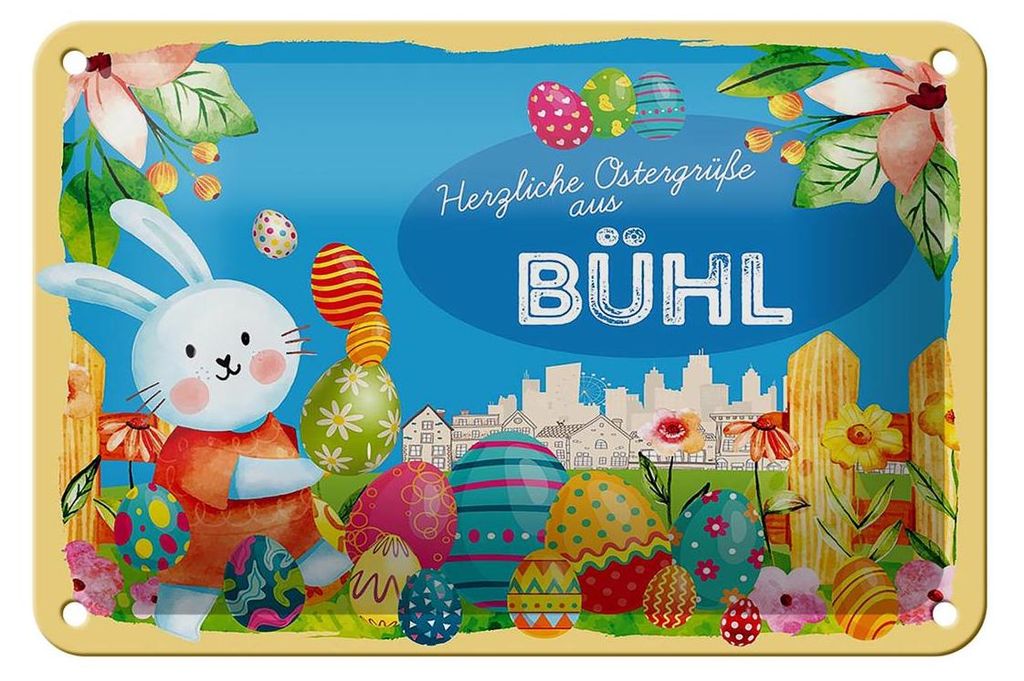 Blechschild Ostern Ostergrüße 18x12cm BÜHL Geschenk Fest Deko