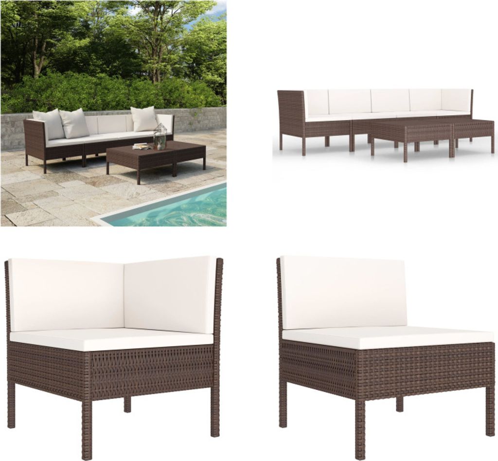 vidaXL 6 tlg. Garten Lounge Set mit Auflagen Poly Rattan Braun - Gartenmöbel-Set - Gartenmöbel-Sets - Gartengarnitur - Gartengarnituren