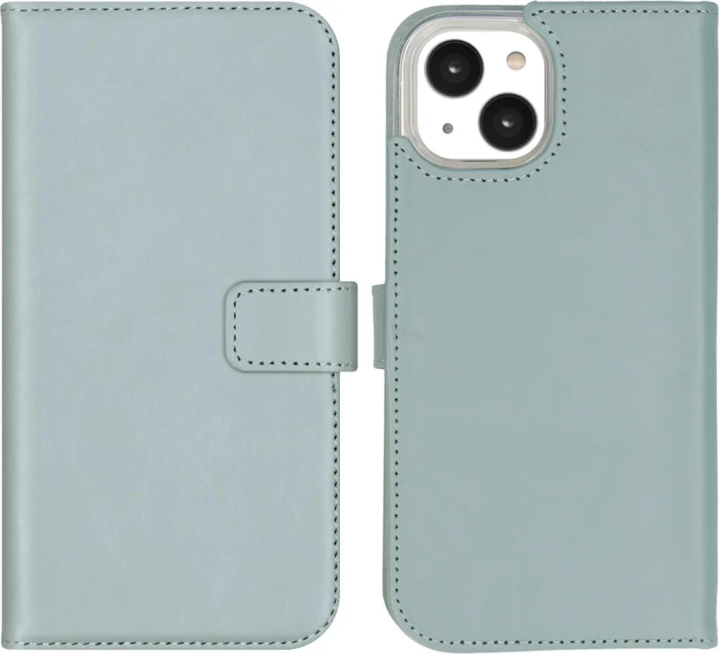 Selencia iPhone 14 Air Blue Case - Genuine Leather Book Style Cover