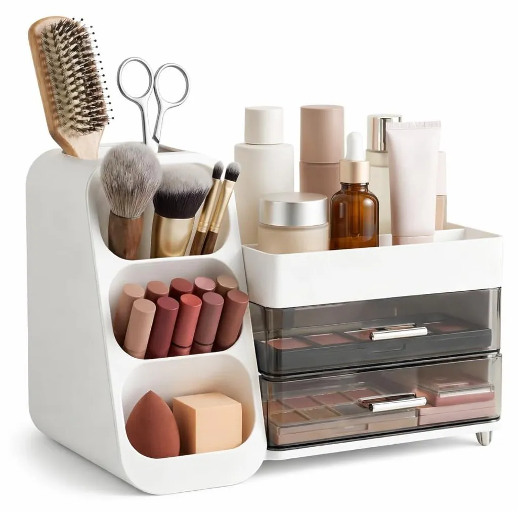 Rangement maquillage grande capacité avec 3 tiroirs en plastique robuste