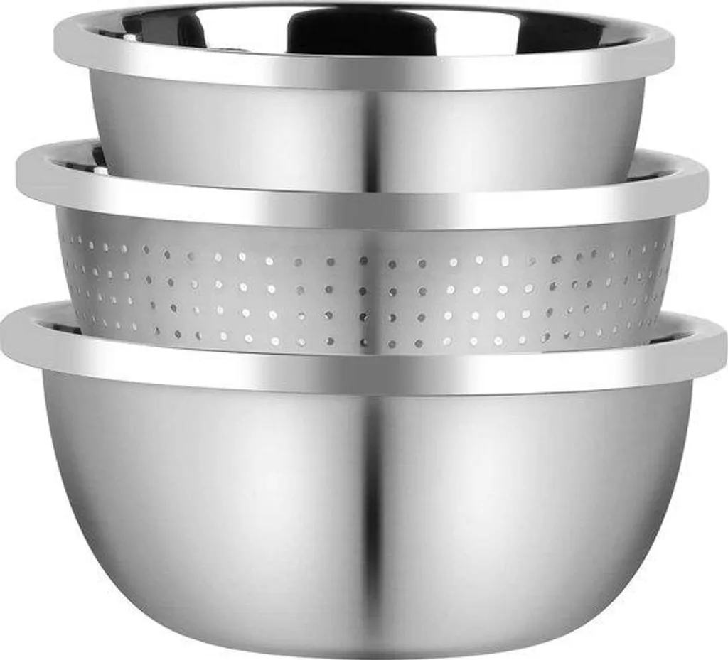 Lot de 3 Bols de Service en Acier Inoxydable 26 cm et 24 cm Inox