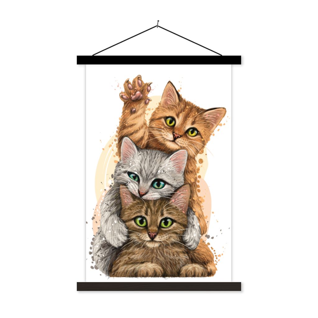 MuchoWow Textilposter Katzen - Illustration - Haustiere - Katze 40x60 cm mit schwarzem Rahmen - Wanddekorationen