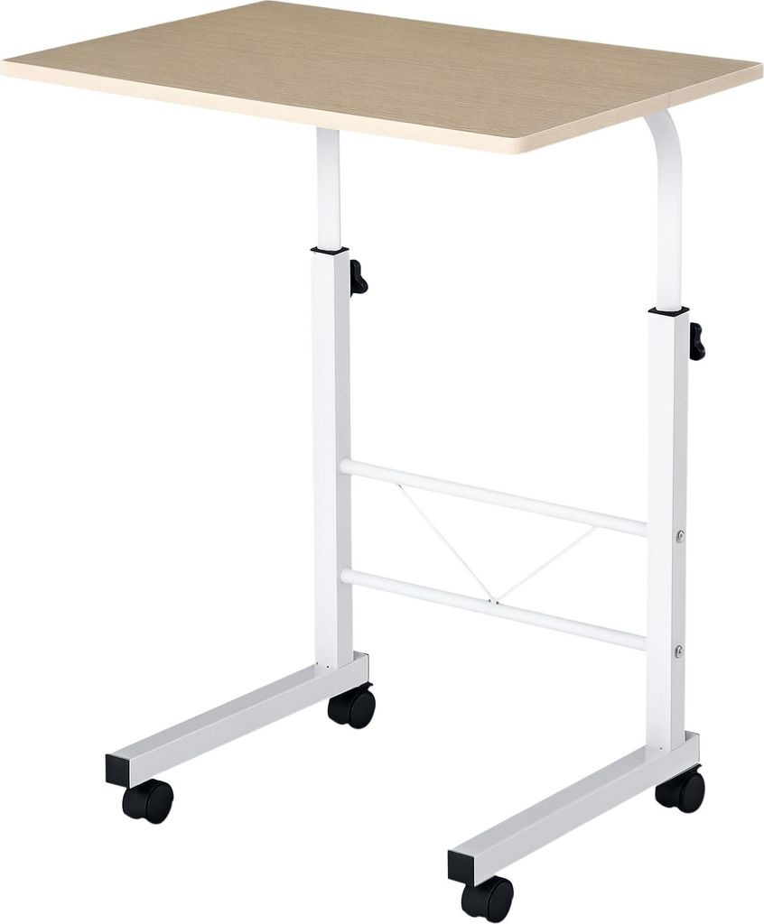 Beistelltisch höhenverstellbarer Couchtisch mobiler Endschreibtisch mit Rädern Feststellbremsen C-Tische Spanplatte Stahl Eisen Kunststoff Weiße...