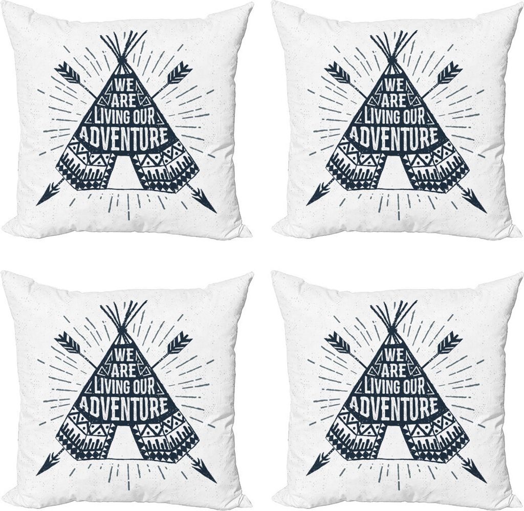 ABAKUHAUS Abenteuer Kissenbezug Set (4 Stück), Teepee mit Pfeilen, Moderner Doppelseitiger Digitaldruck, 40 cm x 40 cm, Dunkel Petrol Blau Weiß