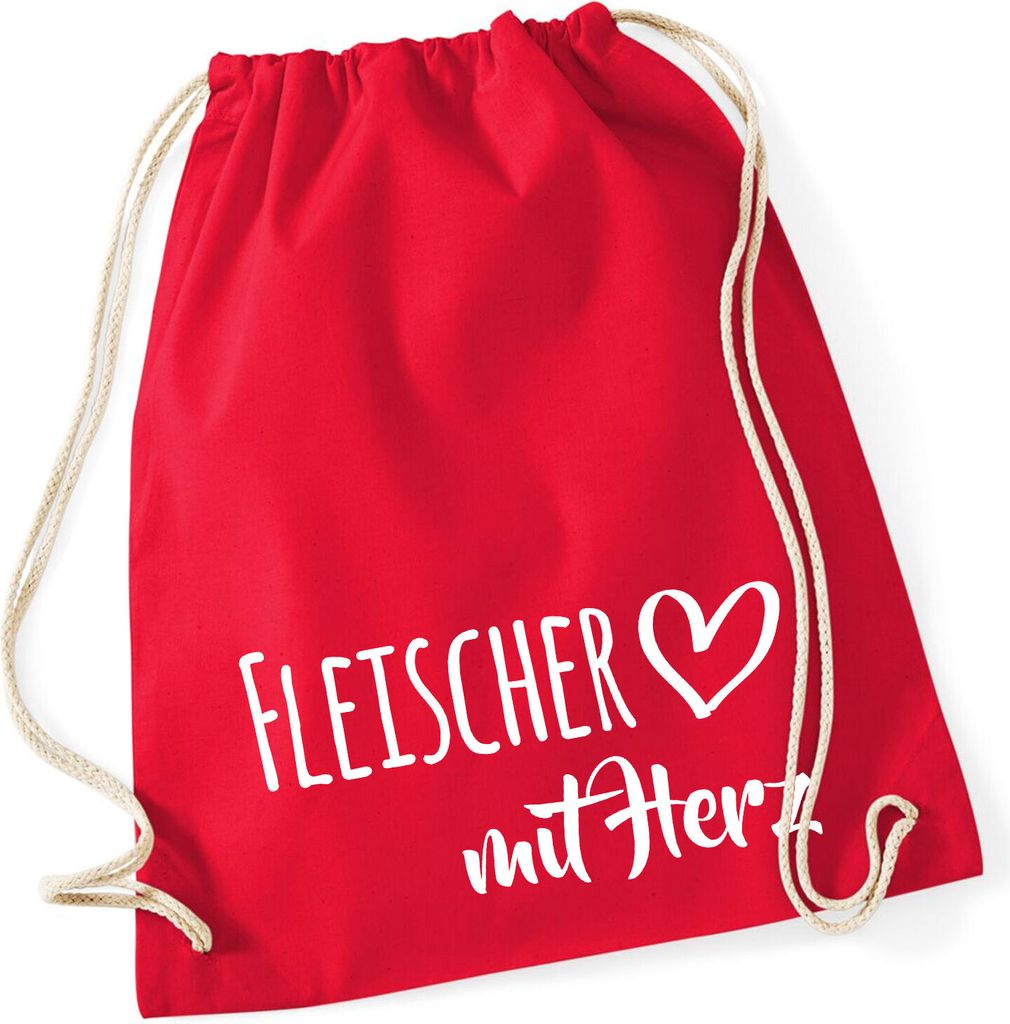 Huuraa Turnbeutel Fleischer mit Herz 12 Liter Classic Red Baumwolle Rucksack Geschenkidee