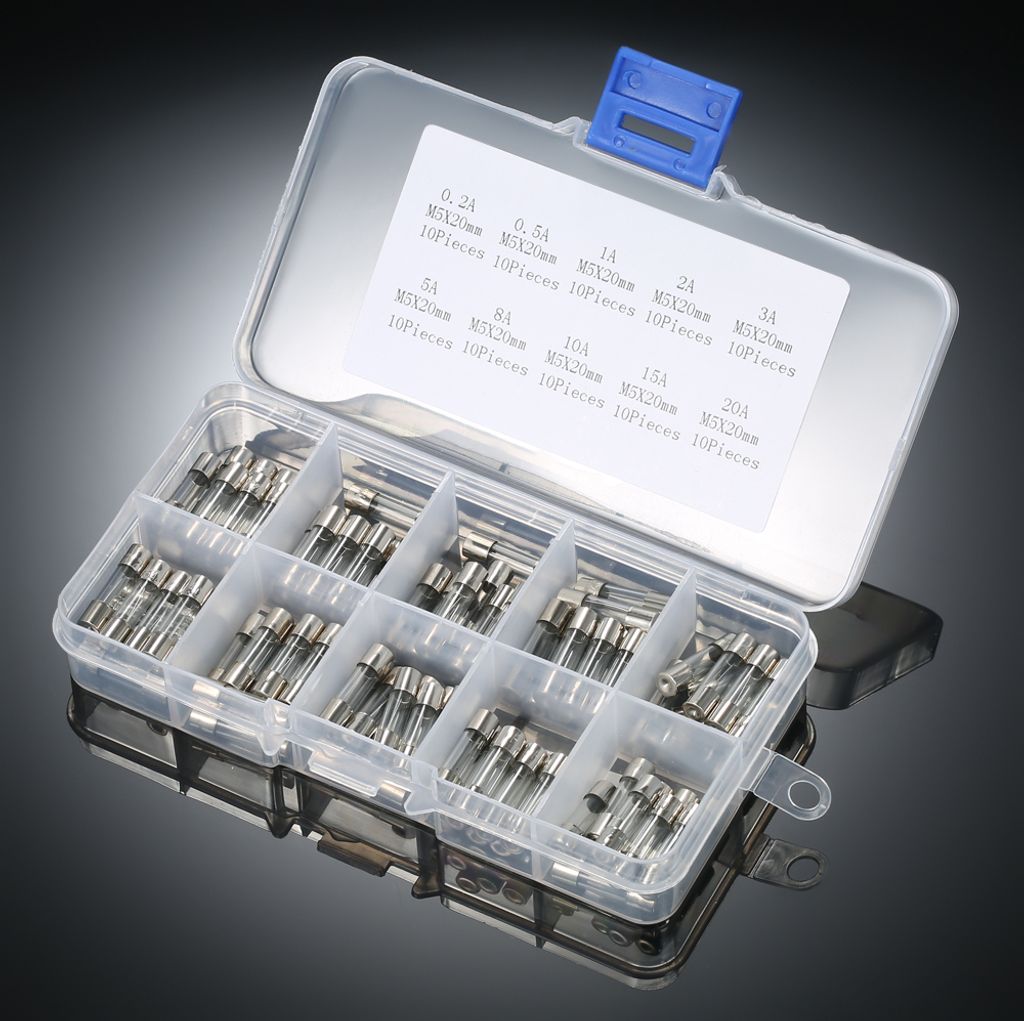100 Stück 5x20mm flinke Glasröhrensicherungen sortiertes Kit Amp 0.2A 0.5A 1A 2A 3A 5A 8A 10A 15A 20A
