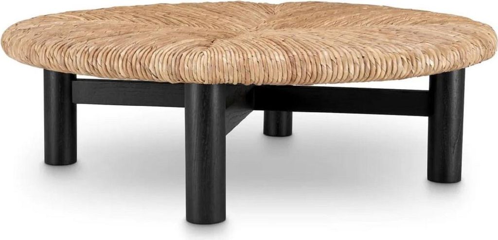Casa Padrino Luxus Couchtisch Naturfarben / Schwarz Ø 100 x H. 30,5 cm - Runder Wohnzimmertisch - Wohnzimmer Möbel - Luxus Möbel - Luxus Einrich...