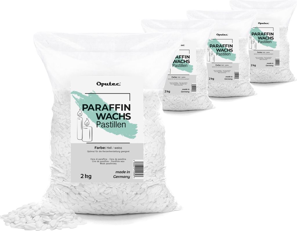Oputec 8 KG Paraffinwachs Pastillen für Kerzen: Weißes Kerzenwachs - Kerzen selber Machen - Kerzenwachs zum Gießen