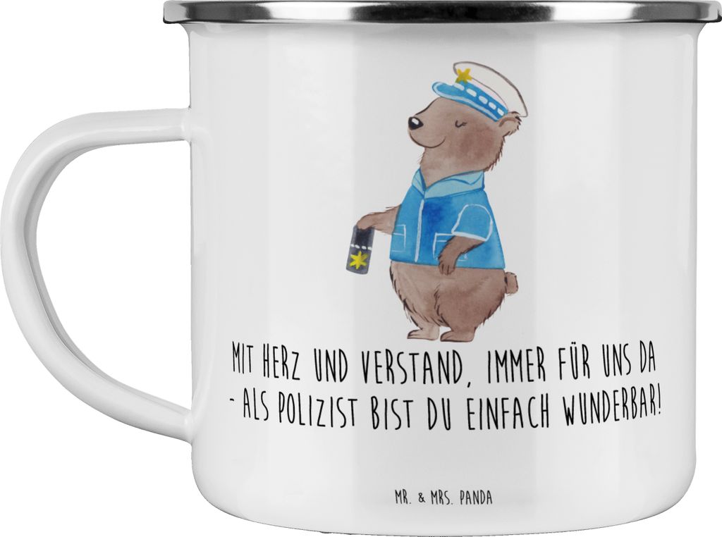 Mr. & Mrs. Panda Emaille Tasse Polizist Wunderbar - Weiß - Geschenk, Reisebecher, Schutz, becher, Aufmerksamkeit, Teetasse, du bist, Danke sagen, ...