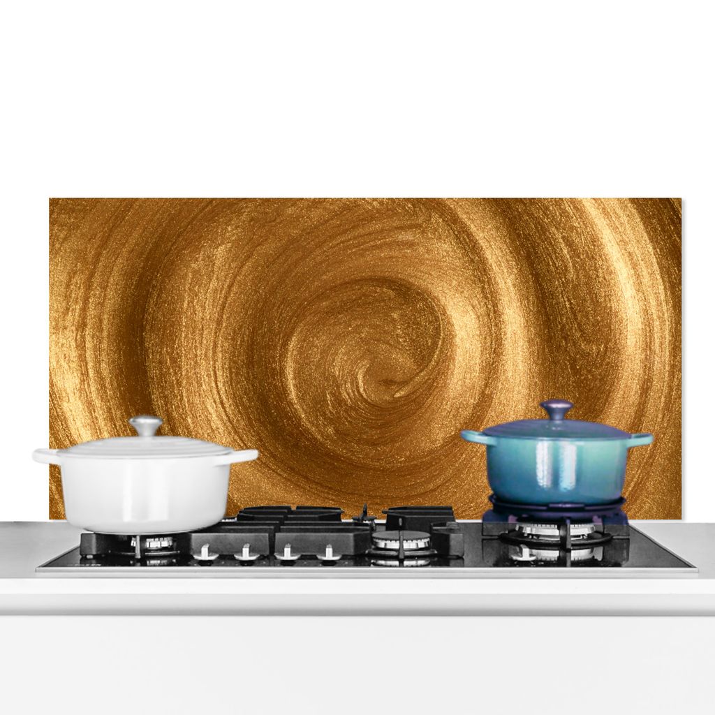 KitchenYeah Spritzschutz Küche - Küchenrückwand - Wandschutz für Herd und Spüle - Ein Wirbel in goldener Farbe 70x30 - Alu-Dibond (Alternati...