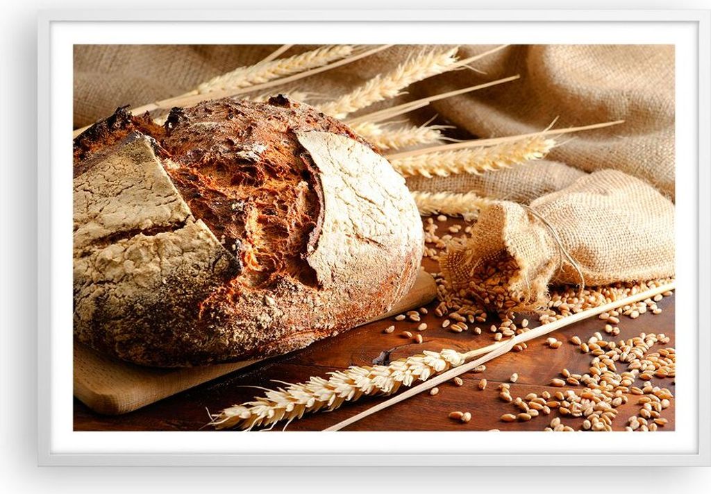 Gerahmtes Poster - Weißer Rahmen - Brot Bäckerei Lebensmittel Roggen - 91,5x61 cm - Wand Bild - Wanddeko - Wandbilder - Wandposter - Bilderrahmen...