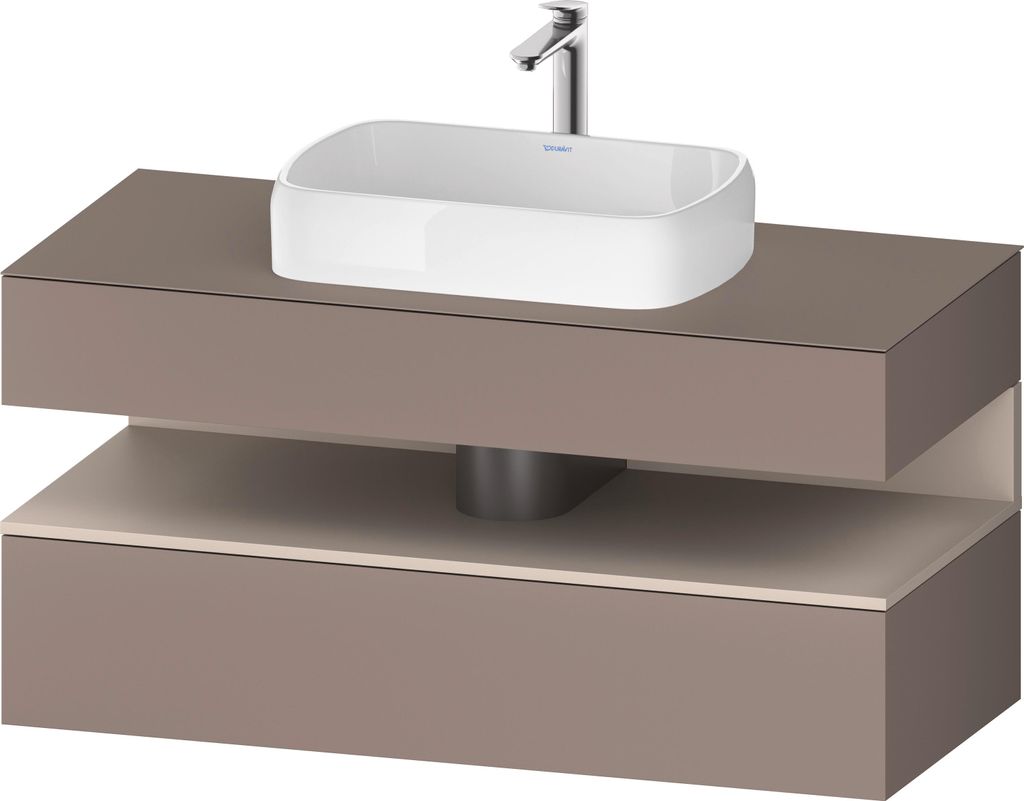 Duravit Qatego Konsolenwaschtischunterbau, 1 Auszug, 1 Schubkasten, Ausschnitt mittig, 1200x550x600mm, Nische Taupe Matt, QA4732091430010