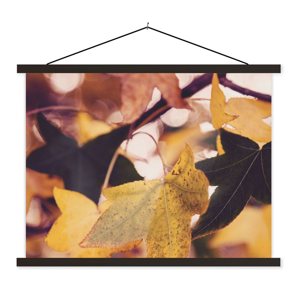 MuchoWow Textilposter Blätter - Ahorn - Herbst - Jahreszeiten 150x113 cm mit holzfarbenen Rahmen - Poster