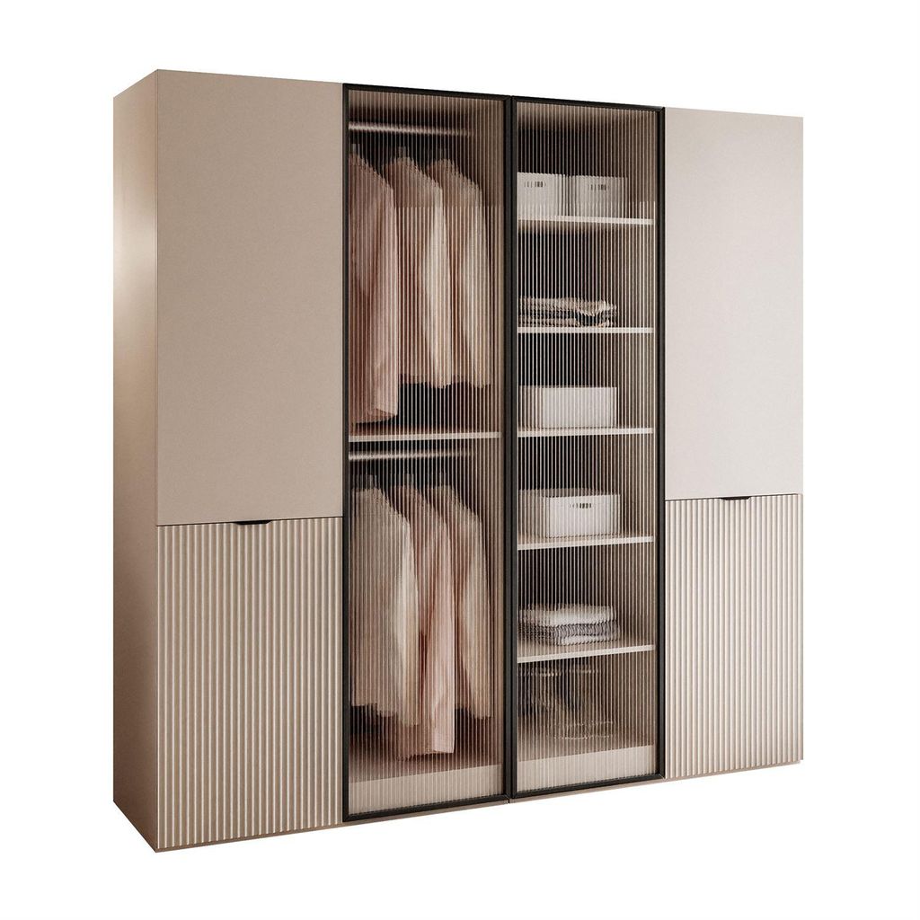 Kippschrank SANDBOX 200, mit LED Belechtung, Beige Sand / Beige Sand + Riffelglass
