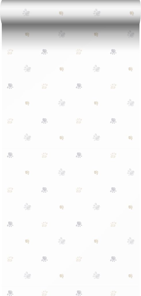 Sanders & Sanders Tapete Pfotenabdrücken Beige, Grau und Weiß - 640583 - 53 cm x 10 m
