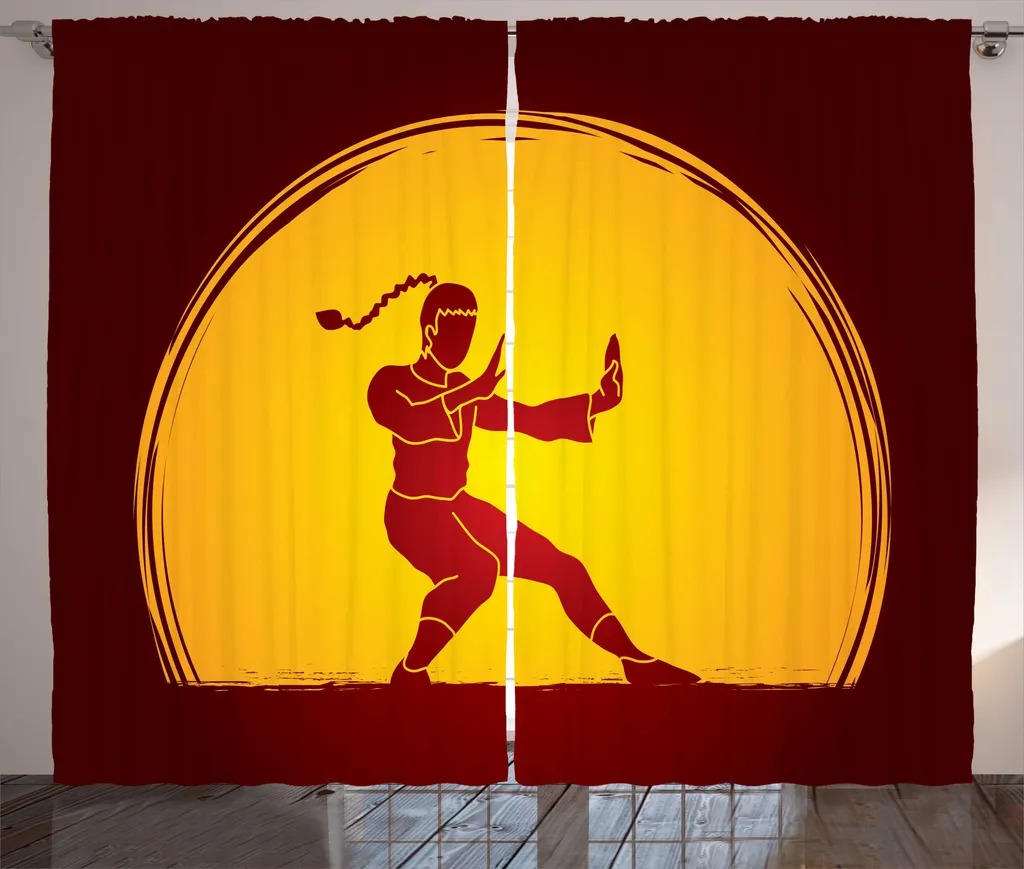 Rideaux de salon universels Karaté et Kung Fu 280x225 cm fuchsia jaune