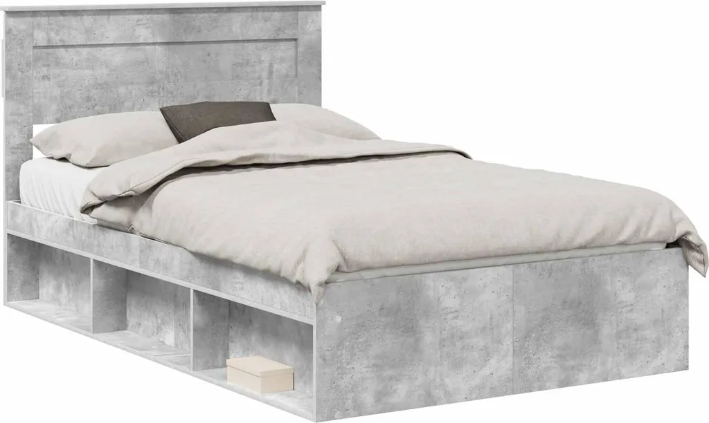 Lit une place et demi 120x200 en bois massif et tête de lit design béton