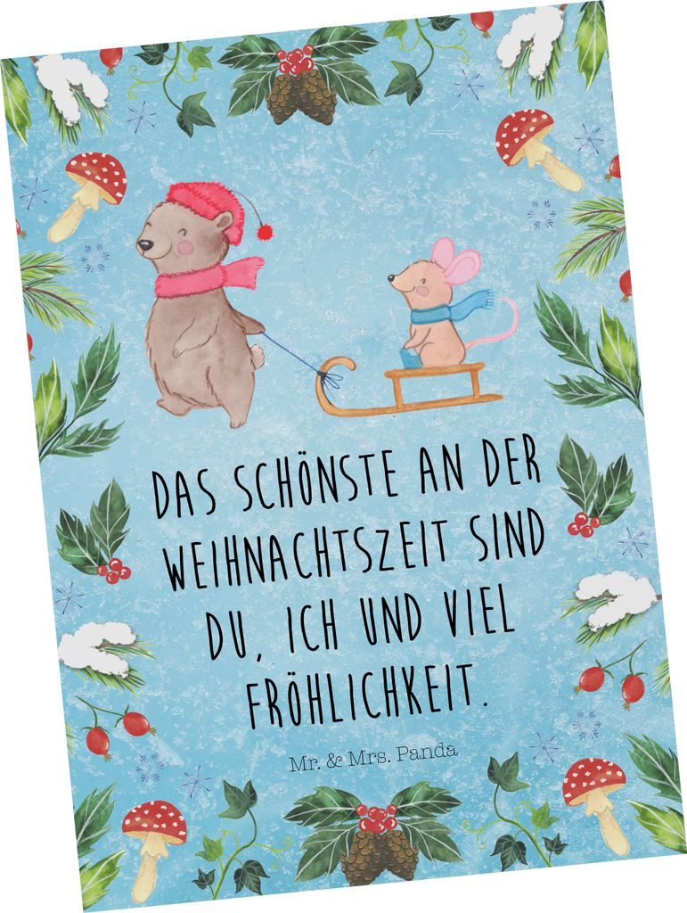 Mr. & Mrs. Panda Postkarte Bär und Maus Schlitten - Eisblau Produktbild 